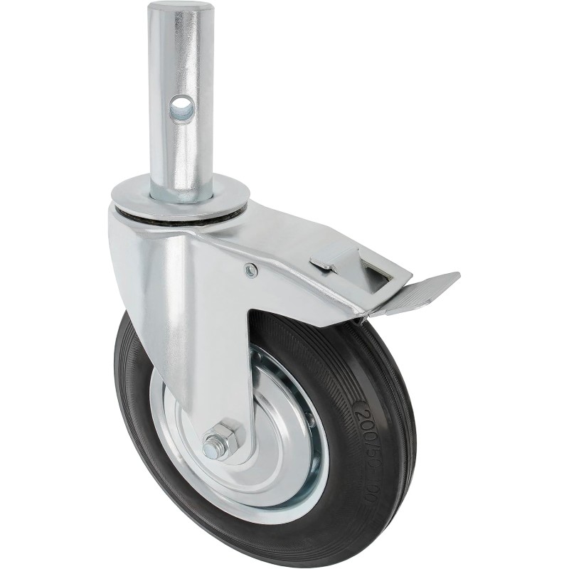 Amig - Bockrolle für Gerüst | Mit Bremse | Ø200 mm | Maximale Belastung: 200 kg | Metallkern und Gummibeschichtung | Rollenlager | Speziell für den industriellen Einsatz konzipiert | Schwarz.