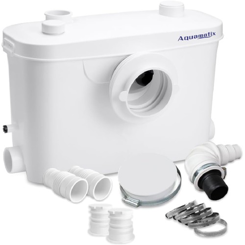 Aquamatix Lifting System 400 W Sanitary Waste Water Pump 100 L/min 6.5 m Vertical Flow Range with 3 Inlets for Toilet, Sink and Bathtub with Carbon Filter