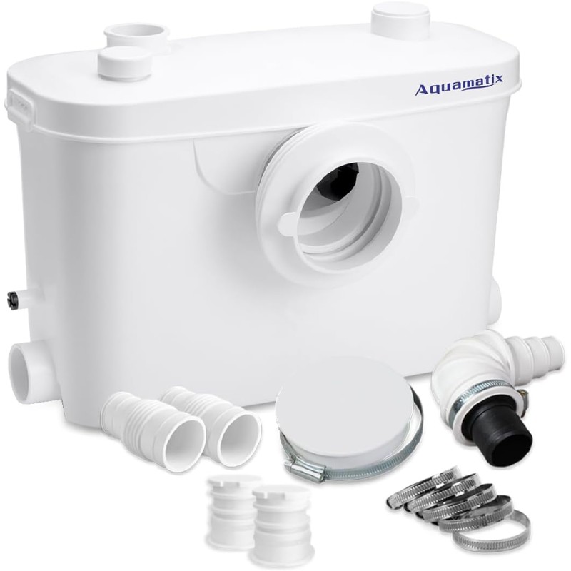 Aquamatix Lifting System 400 W Sanitary Waste Water Pump 100 L/min 6.5 m Vertical Flow Range with 3 Inlets for Toilet, Sink and Bathtub with Carbon Filter