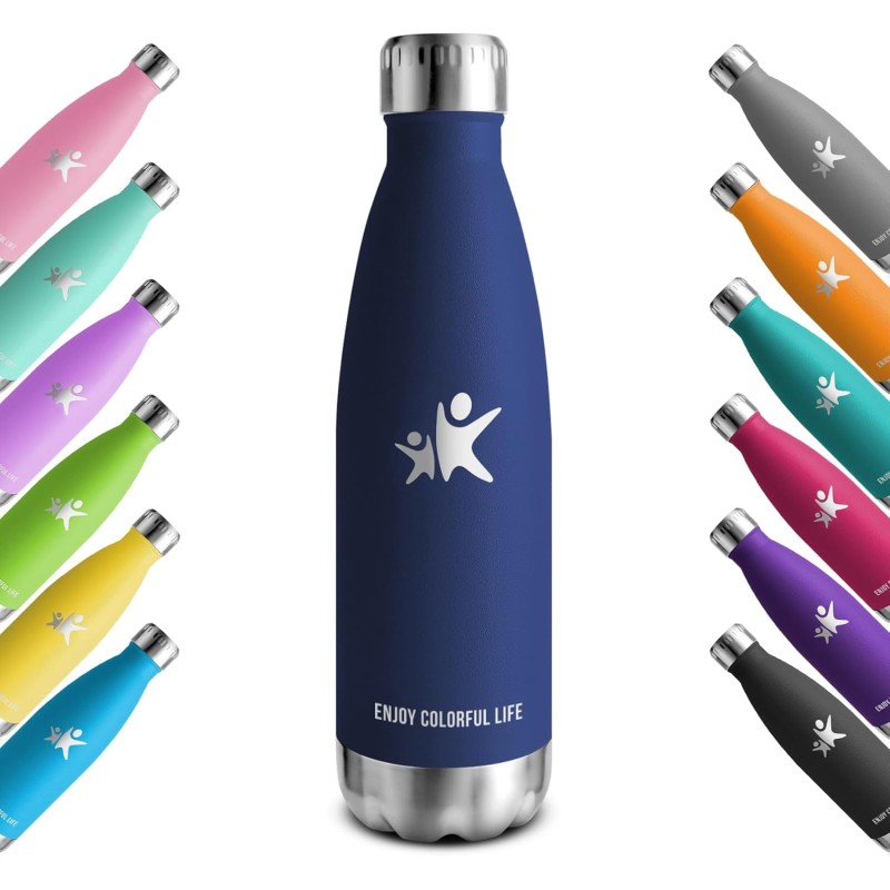 KollyKolla Thermos Flask, Water Bottle, Stainless Steel, 500 ml/750 ml/1 L, Leak-Proof Thermos Flask, BPA-Free Insulated Flask, Water Bottle for Children, Sparkling, Sports, School, Fitness, Outdoor,