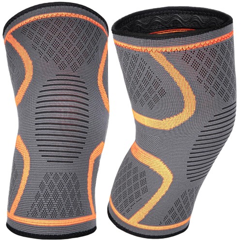 COZLOW Knee Brace Support Pain Relief (Large, 46-51cm) Orange Knee Compression Sleeve with Non-Slip Double Silicone Gels and 3D Knitting Technology