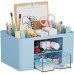 Marbrasse Desk Organiser with Drawers, Multifunctional Pen Holder Desk with 7 Compartments, 2 Drawers, Office Organiser Accessories (Blue)