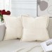 Artscope Set of 2 Corduroy Cushion Covers, Velvet Cushion, Soft Decorative Cushion Cover, Modern Cushion Cover, Wrapped Edge, Sofa Cushion for Living Room, Bedroom, Cream Beige, 50 x 50 cm