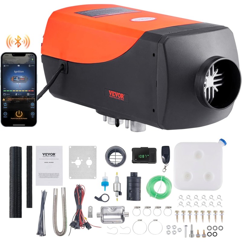 VEVOR Air Diesel Heater Auxiliary Heater 12V 8KW Air Heater Air Diesel Auxiliary Heater Air Heater 0.16-0.62L/Hour Diesel Heater with LCD Display & Remote Control & Bluetooth APP