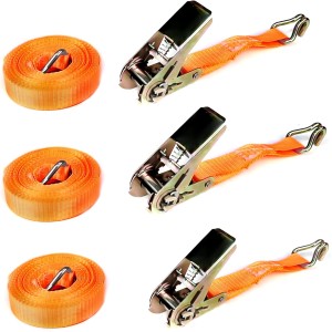 MANDUKA Pack of 3 1200 kg 6 m Tie Down Straps with Ratchet and Hook Orange 1200daN 1.2t 25 mm