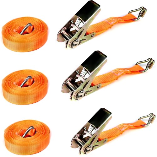 MANDUKA Pack of 3 1200 kg 6 m Tie Down Straps with Ratchet and Hook Orange 1200daN 1.2t 25 mm