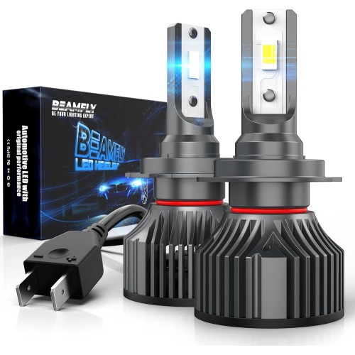 BEAMFLY H7 16000LM LED Bulbs Conversion Kit for Car Halogen Headlights, High or Low Beam 12V, 6000K White Lights