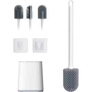 Ibergrif Klobürste Silikon mit Abtropfschale-Toilettenbürste, Klobürstenhalter Anti-Tropf, WC Bürste Belüftet Trocknung Geruchlos, WC Bürstengarnitur Stehen und Wandmontage, Weiss