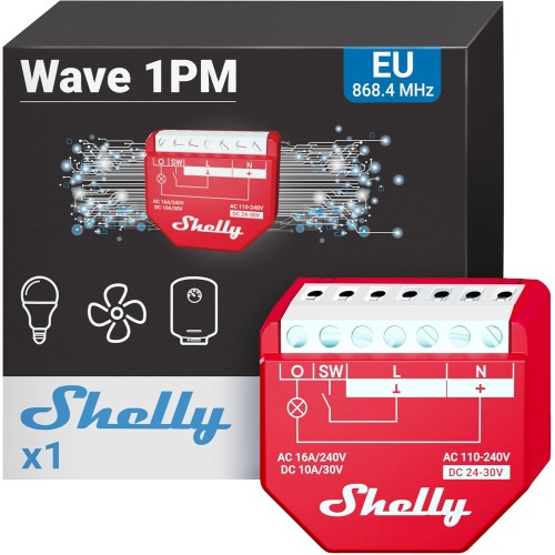 Shelly Wave 1PM | Z-wave Smart Schalter Relais, 1 Kanal 16 A mit Strommessung | Hausautomation | Z-Wave-Gateway erforderlich | Geringer Stromverbrauch | Repeater | Hohe Kompatibilität