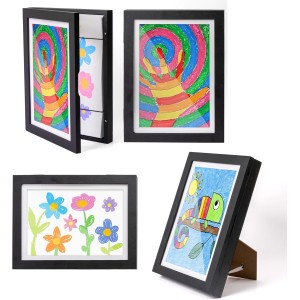 Tektalk 2 Packs Kids Art Frames, Front Opening Kids Artwork Frames Changeable, Display Storage Frame for Wall - Black