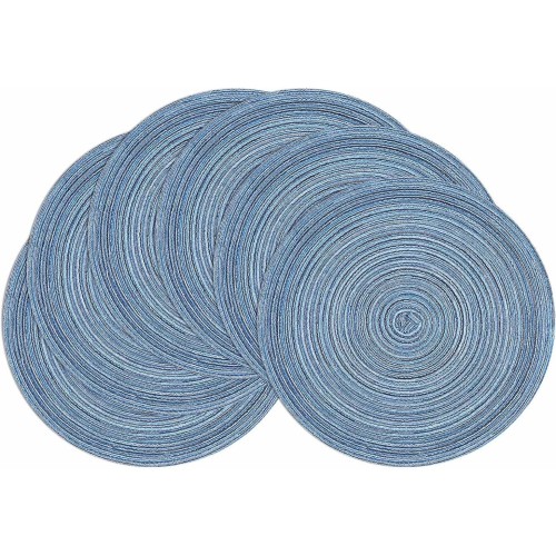 SHACOS Set of 6 Placemats, Washable, Round, Blue Braided Placemats, Dirt-Repellent, Heat Resistant, Table Mats, Washable, Blue