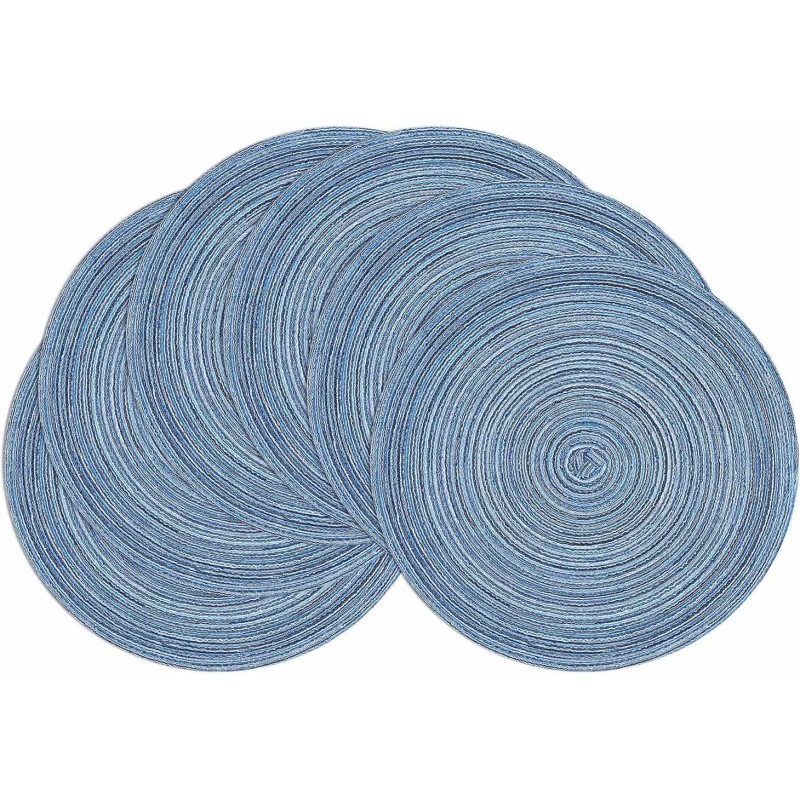 SHACOS Set of 6 Placemats, Washable, Round, Blue Braided Placemats, Dirt-Repellent, Heat Resistant, Table Mats, Washable, Blue