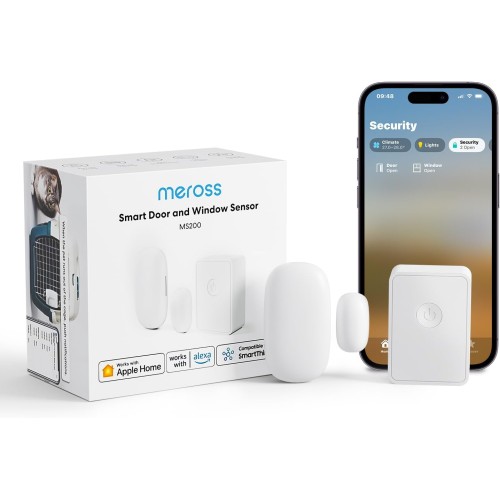 Meross WLAN Door and Window Sensor, Includes meross Hub, Mini Smart Window Contact with Real-time Alarm, Wireless Alarm System Works with Alexa, Apple HomeKit, Google Home and SamrtThings