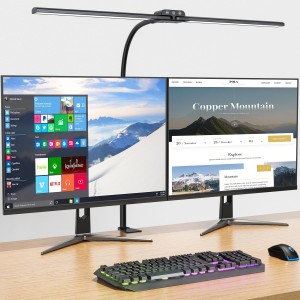KableRika Double Head Desk Lamp LED Dimmable, Bright Desk Lamp Clampable for Home Office, Eye Protection Gooseneck Lamp with 4 Colour Modes & Brightness, Modern Office Table Lamp for Monitor