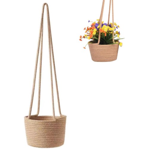 Cotton Rope Plant Basket, Hanging Flower Pots, Flower Pots Storage Basket, Hanging Straw Planter, Hanging Basket Plant Hanger for Plants, Indoor and Outdoor Decoration, 20 cm