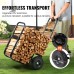 VEVOR Firewood Trolley 67 x 52 x 110 cm Firewood Trolley Powder Coated Steel Firewood Cart with 266.7 mm Rubber Wheels Wood Trolley Max. 113.4 kg Transport Trolley Including Bungee Rope Floor Net 600D