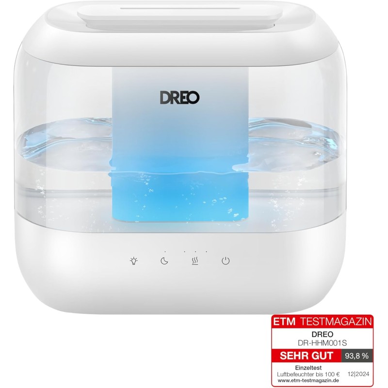 Dreo Humidifier for Bedroom, Top Fill 4L Supersized Cool Mist Humidifier with Oil Diffuser and Night Light, 32H Running Time, Quiet Ultrasonic Humidifier for Baby Nursery and Plants
