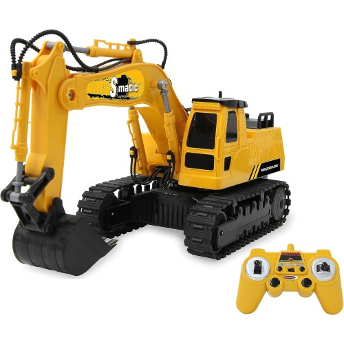 JAMARA 406310 S-Matic Excavator 2.4 GHz, Children's Excavator, Toy Excavator, RC Kids, Remote Controlled, Caterpillar Drive, Multiplayer Operation, from 6 Years, 360 Degree Tower Rotation, Yellow