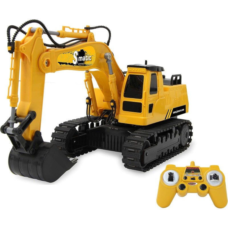 JAMARA 406310 S-Matic Excavator 2.4 GHz, Children's Excavator, Toy Excavator, RC Kids, Remote Controlled, Caterpillar Drive, Multiplayer Operation, from 6 Years, 360 Degree Tower Rotation, Yellow