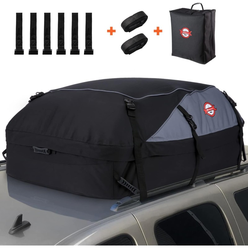 Sailnovo Car Roof Box 20 Cubic Feet Foldable Waterproof 1000D with 8 Reinforced Straps 6 Door Hooks for Travel and Luggage Transport for Most Vehicles with/without Pannier Rack