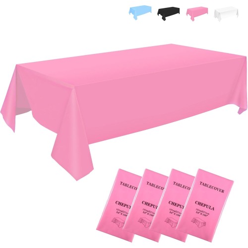 CHEPULA Disposable Tablecloths, Pack of 4, Disposable Tablecloths, Waterproof, Rectangular Tablecloths, Suitable for Birthday, Party, Children's Birthday, Wedding, Christmas, 137 x 274 cm, Pink
