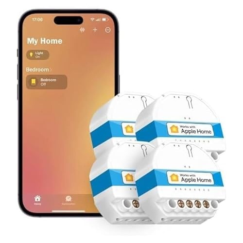 WiFi Relay WLAN Switch Works Apple HomeKit, meross Relay Module, for Smart Home DIY Surface/Flush-Mounted, Works with Alexa and Google, 2.4 GHz, 4 Pieces