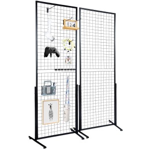 VEVOR Grid Wall Panels 2 Packs Wire Mesh Wall Display Shelves with T Base, Double Sided Grid Wall Panels for Craft Shows, Retail Display with Additional Clips and Hooks