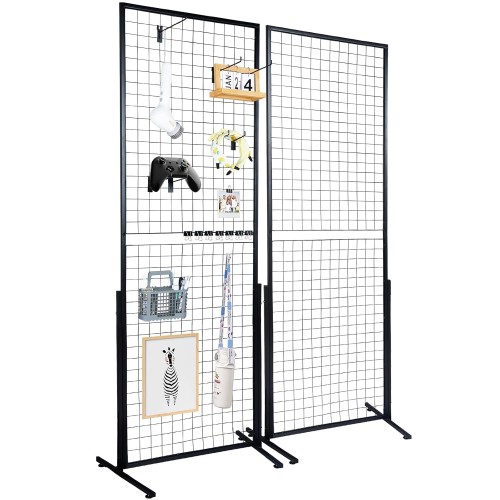 VEVOR Grid Wall Panels 2 Packs Wire Mesh Wall Display Shelves with T Base, Double Sided Grid Wall Panels for Craft Shows, Retail Display with Additional Clips and Hooks