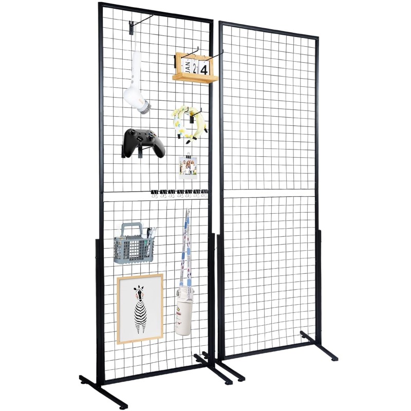 VEVOR Grid Wall Panels 2 Packs Wire Mesh Wall Display Shelves with T Base, Double Sided Grid Wall Panels for Craft Shows, Retail Display with Additional Clips and Hooks