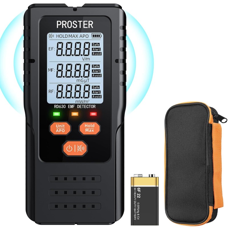 Proster EMF Meter 3 in 1 Digital Radiation Detector for Electromagnetic Fields EF RF MF, 5G Cellular Towers WiFi Signal Detector for EMF Inspection at Home and Office and Ghost Hunting