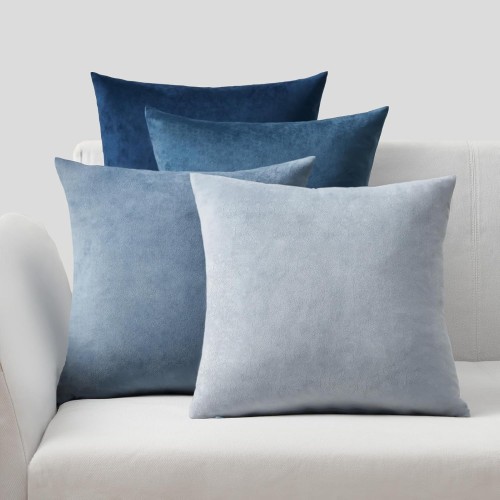 Topfinel Cushion Cover 50 x 50 cm, Blue, Set of 4, Velvet Cushion Covers, Decorative Cushion Cover for Sofa, Bedroom, Living Room, Balcony, Children, Fluffy, Colour Gradient