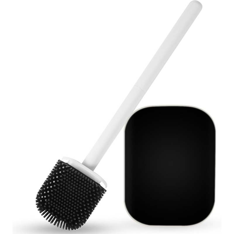 CKCLR Toilet Brush, Silicone Toilet Brush and Container, Toilet Brush Wall Mounted, 43 x 10 x 6.8 cm Toilet Brush, Bathroom Accessories