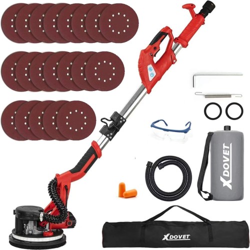 Wall Grinder, 850 Watt Electric Grinder with 20 Sanding Discs, 6 Variable Speeds from 800 to 1750 RPM, Extendable Handle, LED Lighting, Long Dust Hose and Storage Bag