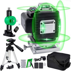 Cross Line Laser Green Self-Levelling Laser 4 x 360 Degrees Construction Laser Cross Laser Line Laser with Rechargeable 4800 mAh Battery for Indoor Construction Site
