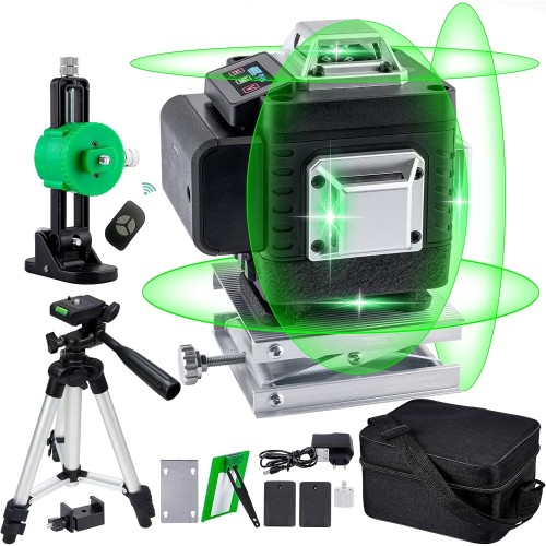 Cross Line Laser Green Self-Levelling Laser 4 x 360 Degrees Construction Laser Cross Laser Line Laser with Rechargeable 4800 mAh Battery for Indoor Construction Site