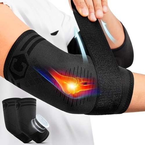 CAMBIVO 2 Pack Elbow Support with Straps & Gel Padding, Tennis Elbow Bandage Men Women for Tendinitis, Arthritis, Bandage Elbow for Weightlifting, Golf, Tennis, Garden