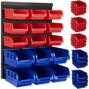 BAKAJI Wall Panel 16 Pieces with Tool Containers for Workshop Tool Holder Garage Wall Mounted 9 Small and 6 Medium Boxes Removable and Stackable