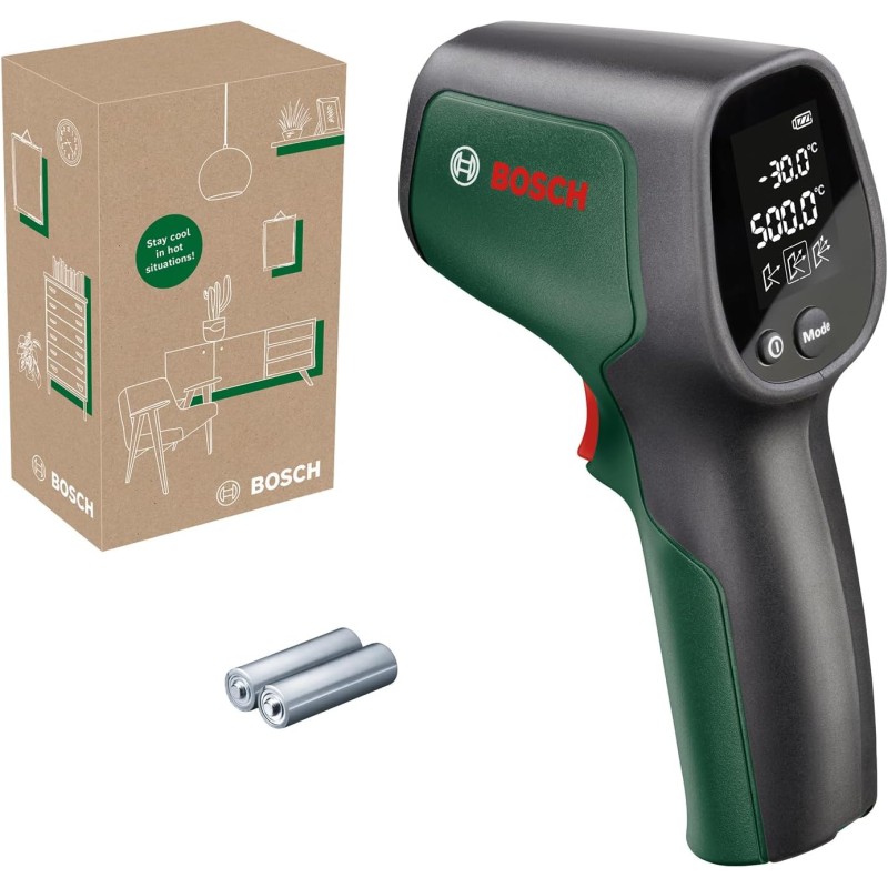 Bosch UniversalTemp Infrared Thermometer (-30°C to +500°C, Easy and Precise Measurement, 3 Predefined Material Groups, in E-Commerce Box)