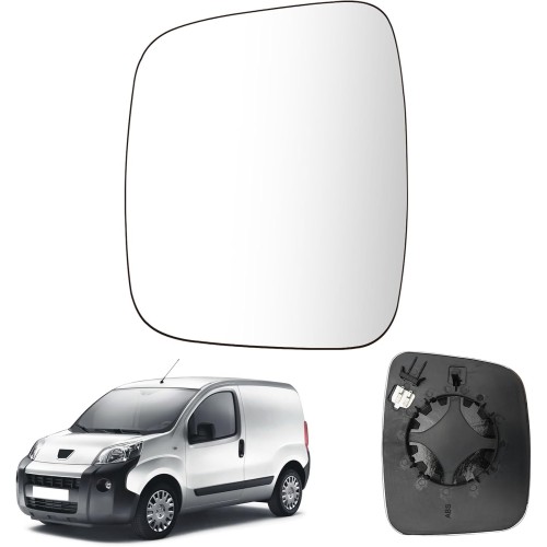 Mirror Glass Heatable Left Compatible with Fiat Qubo Fiorino/Citroen Nemo/Peugeot Bipper 2008-2020 Mirror Glass Exterior Mirror Glass