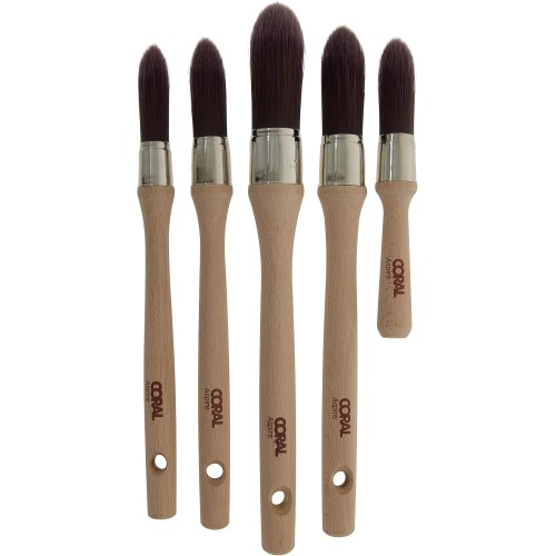 Coral Aspire 33719 Aspire Round Professional Firm Tapered Brush Set for Fast and Accurate Cutting Ultra Smooth Finish with Emulsion or Gloss FSC Wood 15, 18, 21, 25, 18 mm