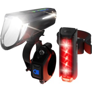 FISCHER Fahrrad LED-Akku Beleuchtungs-Set Twin Stop 100 Lux, mit Sensormodus, Lange Leuchtdauer, stabiles Aluminium-Gehäuse, schwarz, 1 Stück