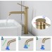PHASAT PTMP01LG Bathroom Tall Washbasin Mixer Tap Stainless Steel with Spout Height Single Lever Sink Tap Brush Gold