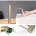 PHASAT PTMP01LG Bathroom Tall Washbasin Mixer Tap Stainless Steel with Spout Height Single Lever Sink Tap Brush Gold