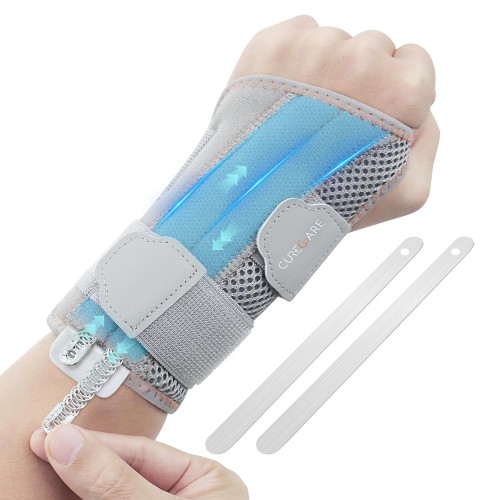CURECARE Wrist Support with 2 Interchangeable Splints, Wrist Brace for Pain Relief, Adjustable Carpal Tunnel Syndrome Splint, Wrist Bandages for Tendinitis, Arthritis (S/M, Left)