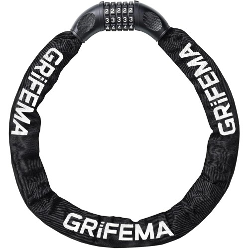 GRIFEMA Bicycle Lock with Numbers and High Security Level Chain Lock with Code Combination Hardened Steel Chain Links 7mm x 900mm Black