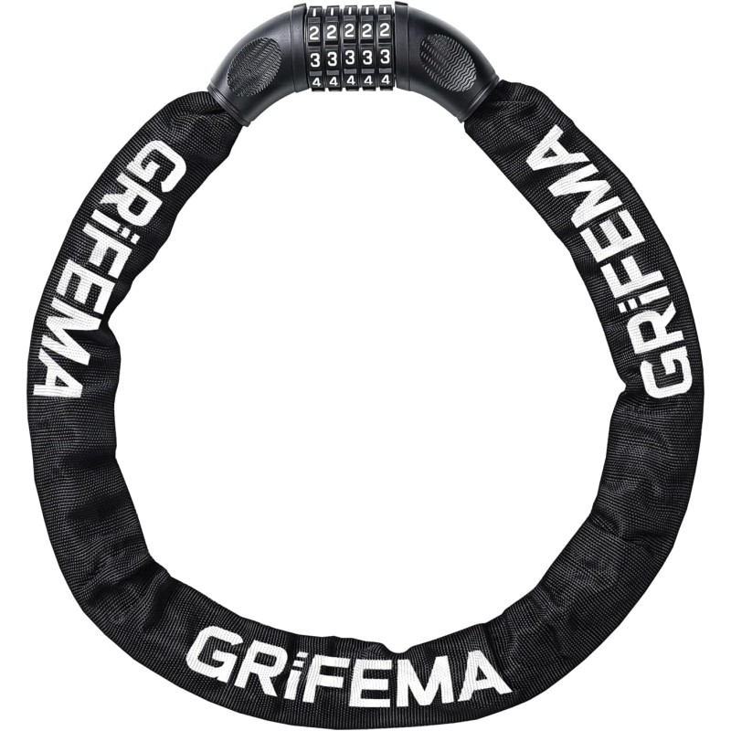 GRIFEMA Bicycle Lock with Numbers and High Security Level Chain Lock with Code Combination Hardened Steel Chain Links 7mm x 900mm Black