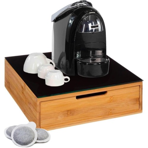 Avilia Space Saving Bamboo Capsule Dispenser with 2 Drawers for Capsules, Coffee Pods and Sugar