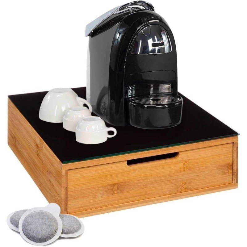 Avilia Space Saving Bamboo Capsule Dispenser with 2 Drawers for Capsules, Coffee Pods and Sugar