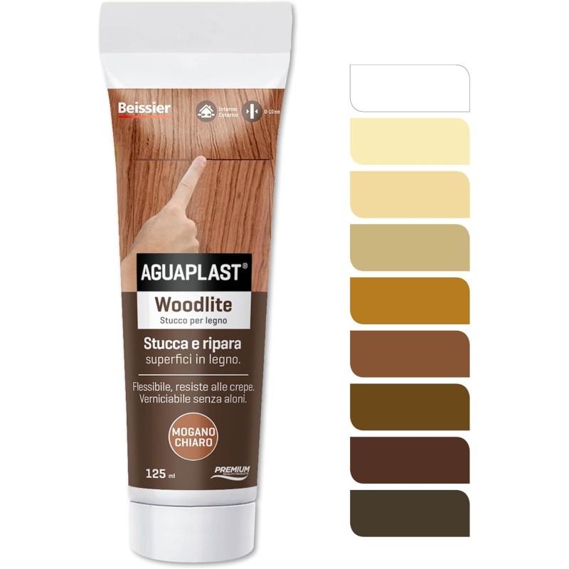 AGUAPLAST Woodlite Wood Filler Fibrate Resistant to Stretching up to 20% Ideal for Punctures and Cracks in One Hand without Shrinkage Light Mahogany