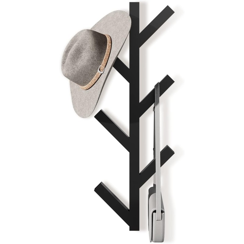 LOFTPLUS Wall Coat Rack Metal Jacket Holder Wall - 41 cm Vertical Coat Rack with 6 Hooks, Coat Hooks for Hanging Jackets, Coats, Hats, Scarves and Handbags (Black)